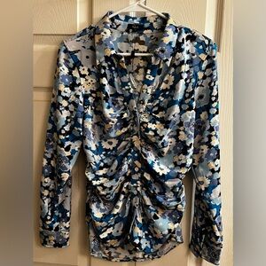 RAILS~Blue and White Floral Ruched Blouse~M~NWT